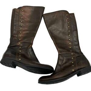 BORN Womens Brown 6.5 M Leather Zip Studded Knee High Comfort Boots Style D85116